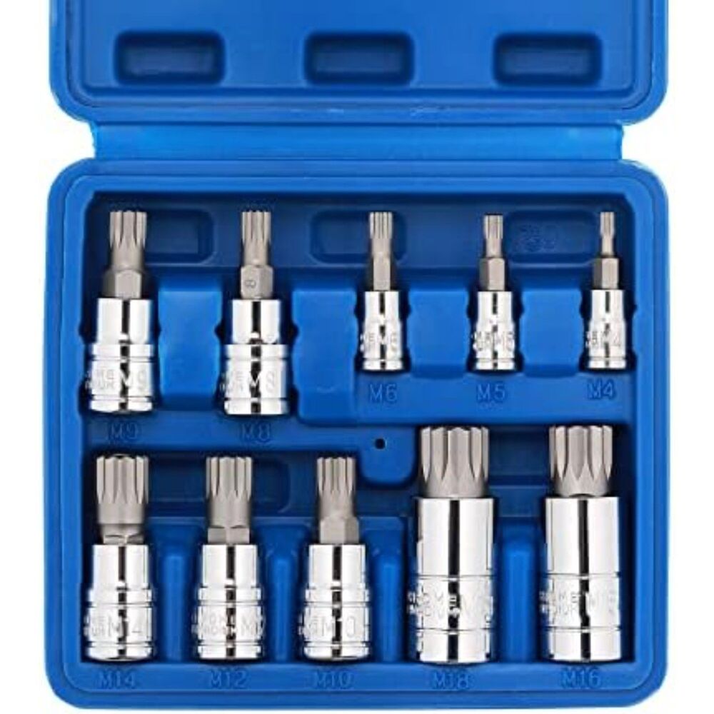 10PCS 1/4-Inch 3/8-Inch & 1/2-Inch Drive XZN Triple Square Spline Bit Socket Set